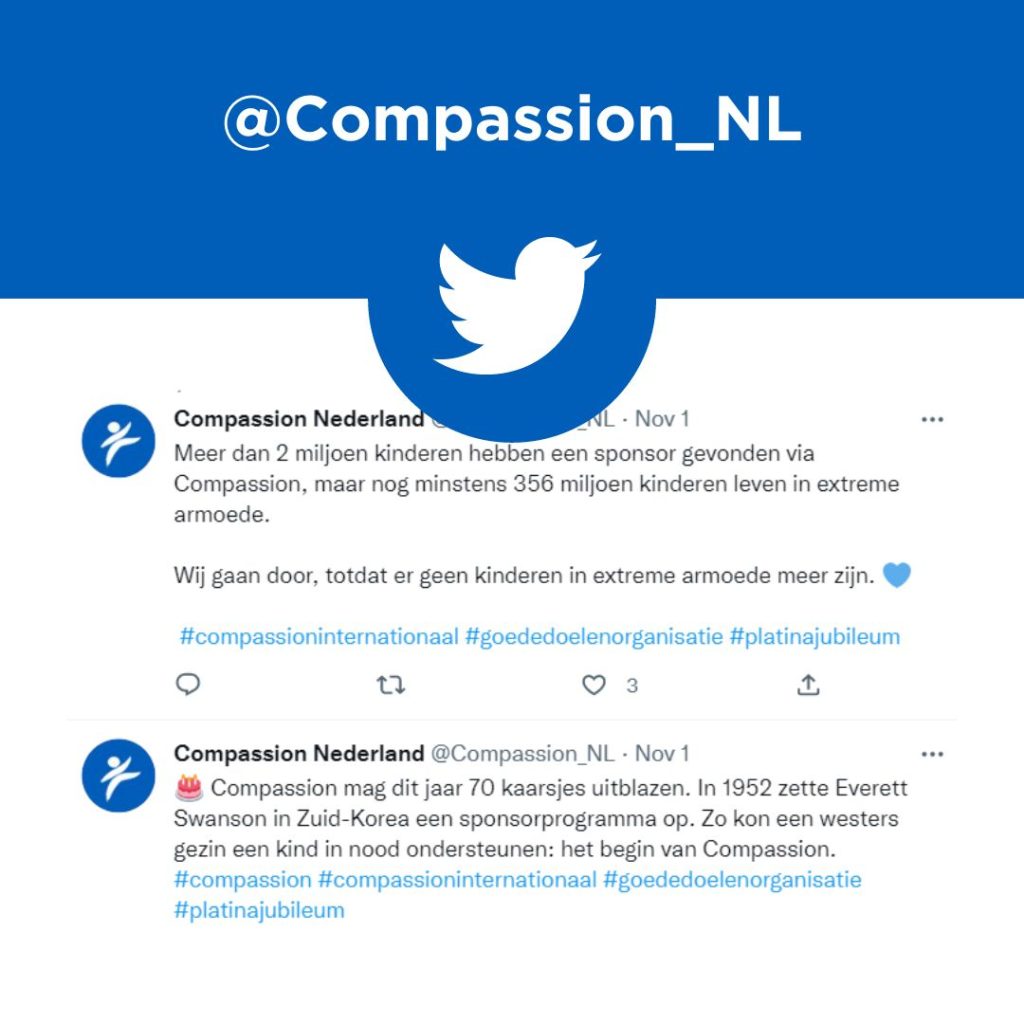 Een voorbeeld van het Twitter-account van Compassion Nederland.